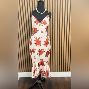 Stretchy Floral V-Neck white and Red Slip dress